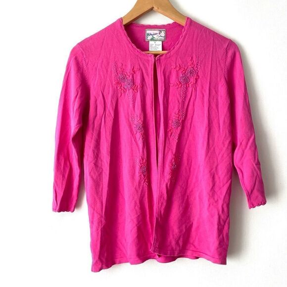 April Cornell Cardigan Beaded Embroidery Pink Sz Small 12 - Picture 1 of 6